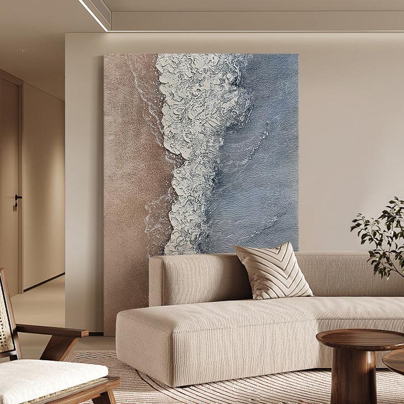 3D Minimalist Ocean Square Abstract Oil Painting on Canvas