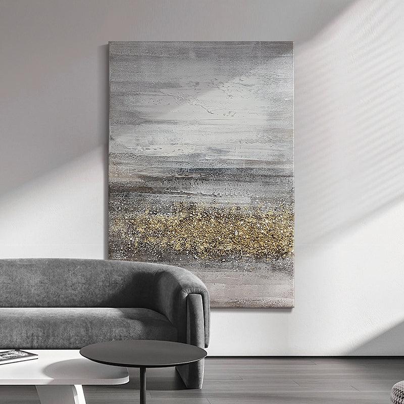 100% Hand-Painted Abstract Grey and Gold Foil Canvas - kalapaint