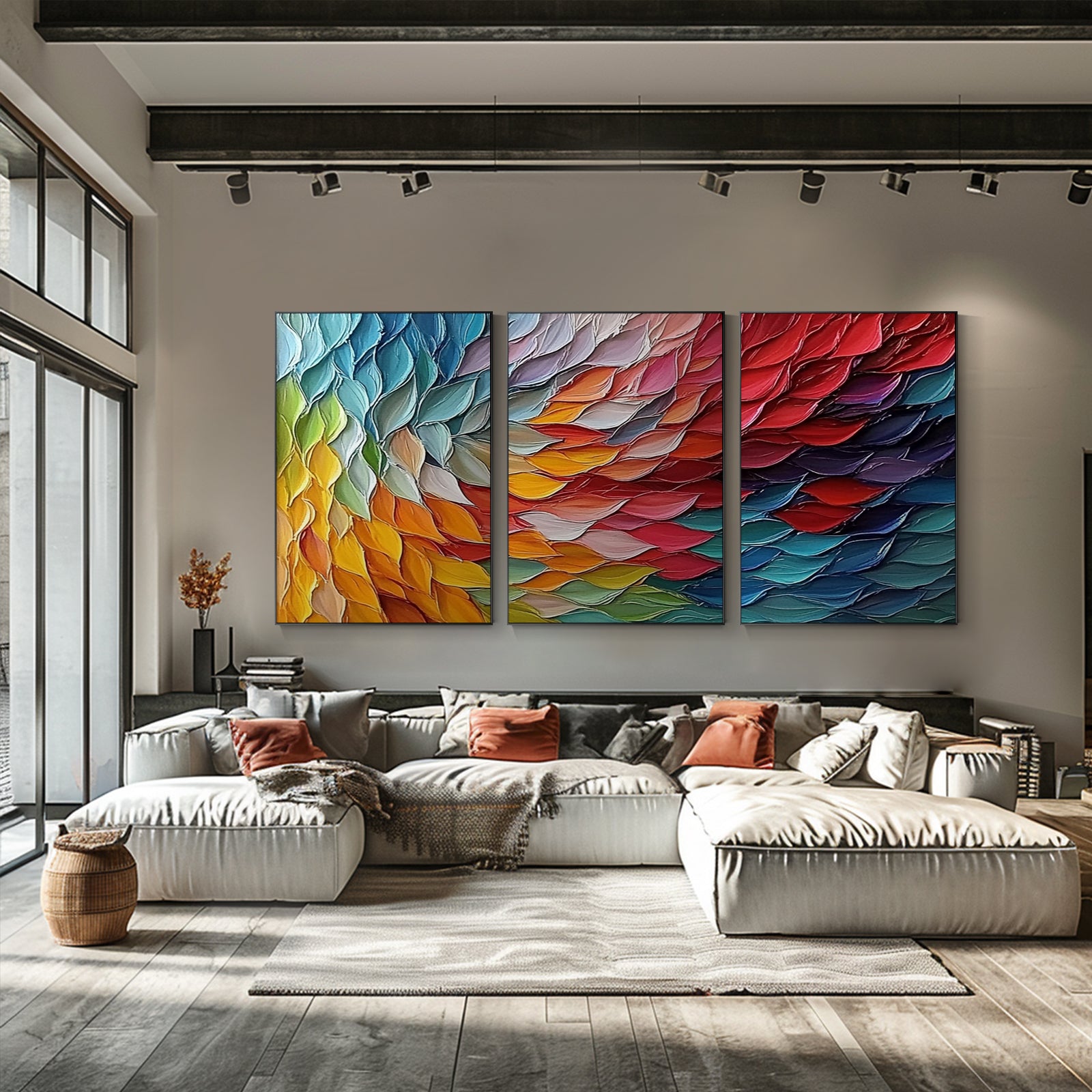 100% Hand-Painted Abstract Style Painting (Triptych)#T0007