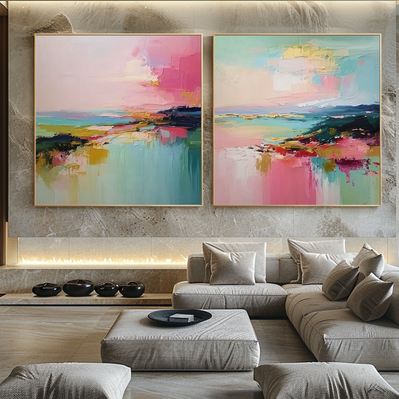 100% Hand-Painted Abstract Style Painting (Diptych) #T00055