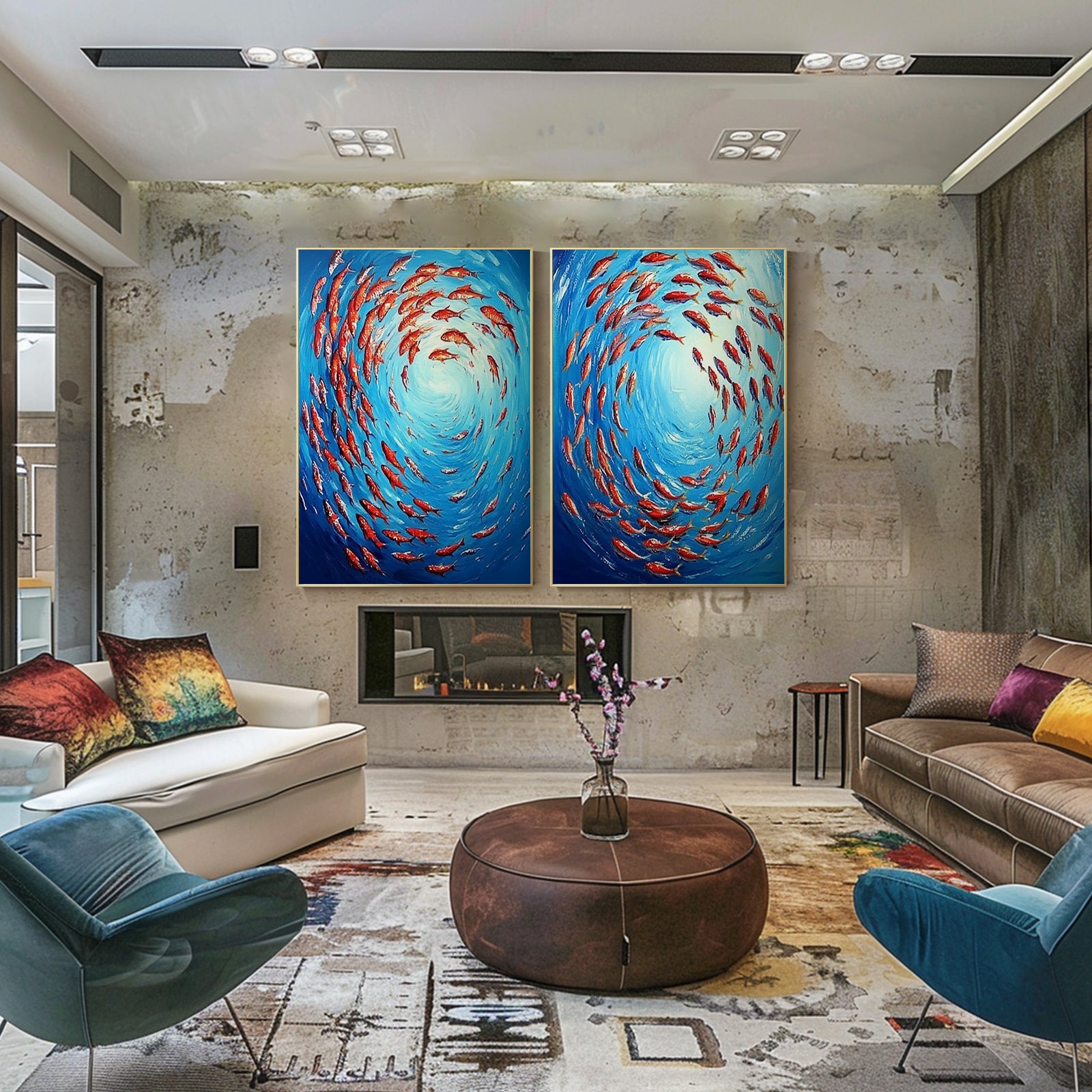 100% Hand-Painted Abstract Style Painting (Diptych) #T0009