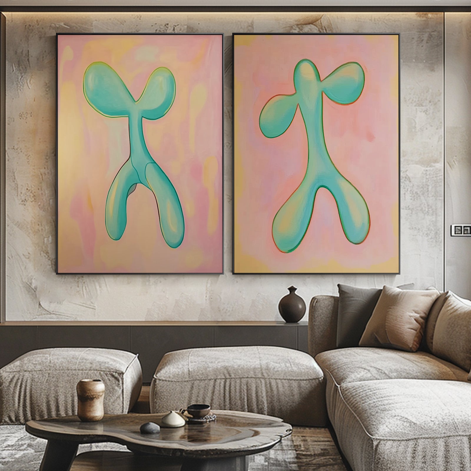 100% Hand-Painted Abstract Style Painting (Diptych) #T00025