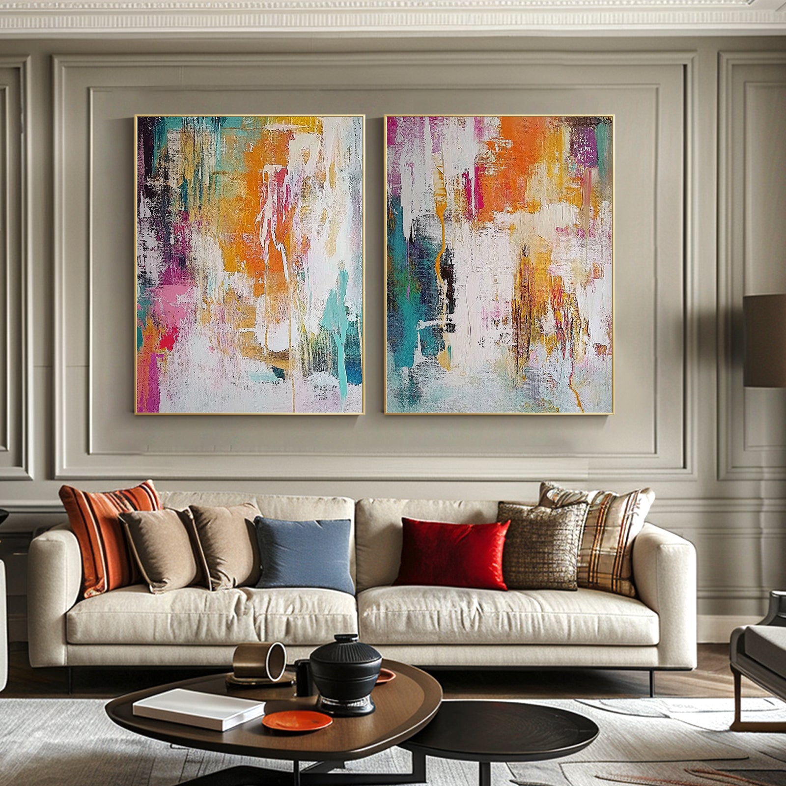 100% Hand-Painted Abstract Style Painting (Diptych) #T00057