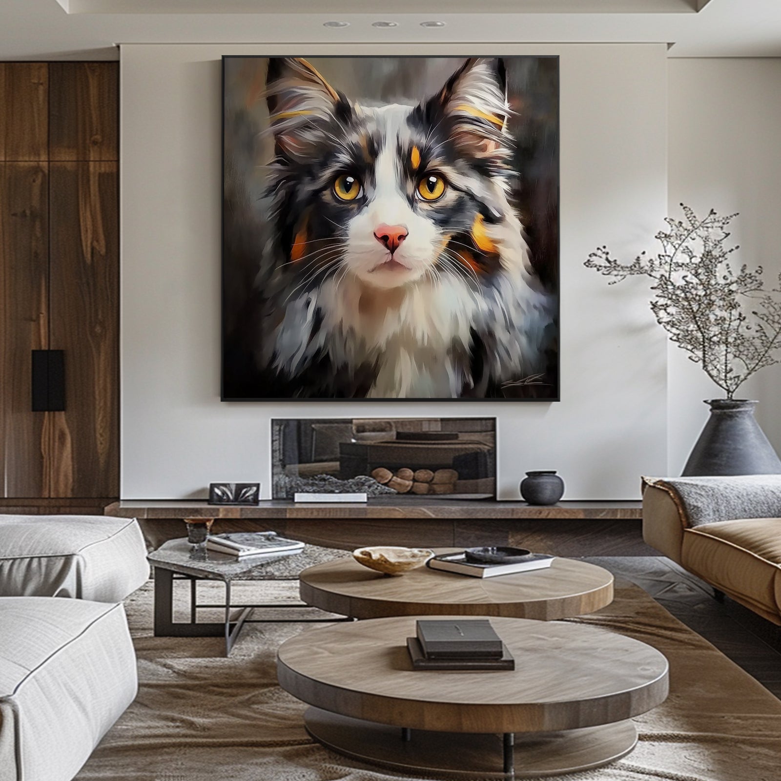 100% Hand-Painted Custom Realistic Cat Oil Painting (Square) #T00052