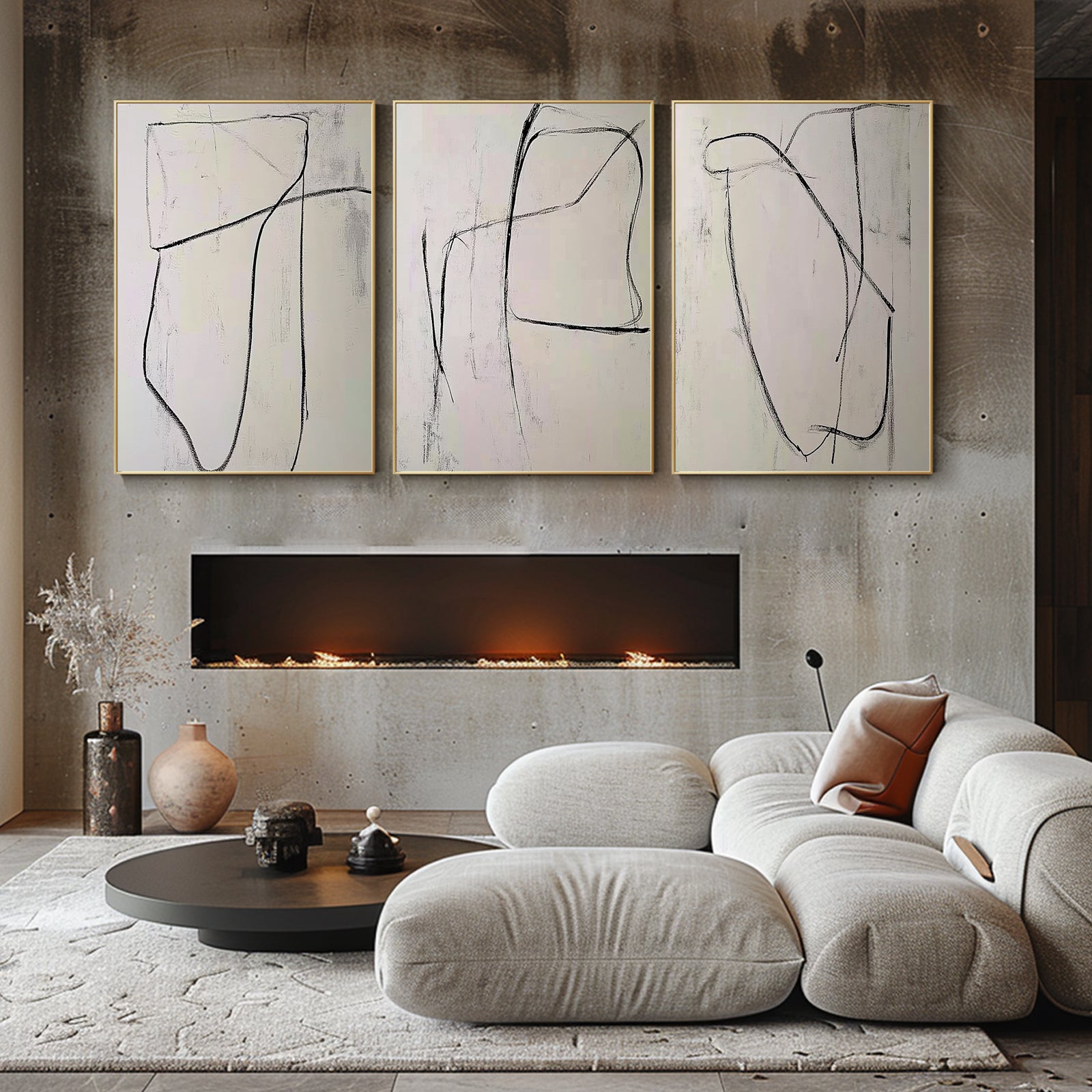 100% Hand-Painted Abstract Style Painting (Triptych)#T00015