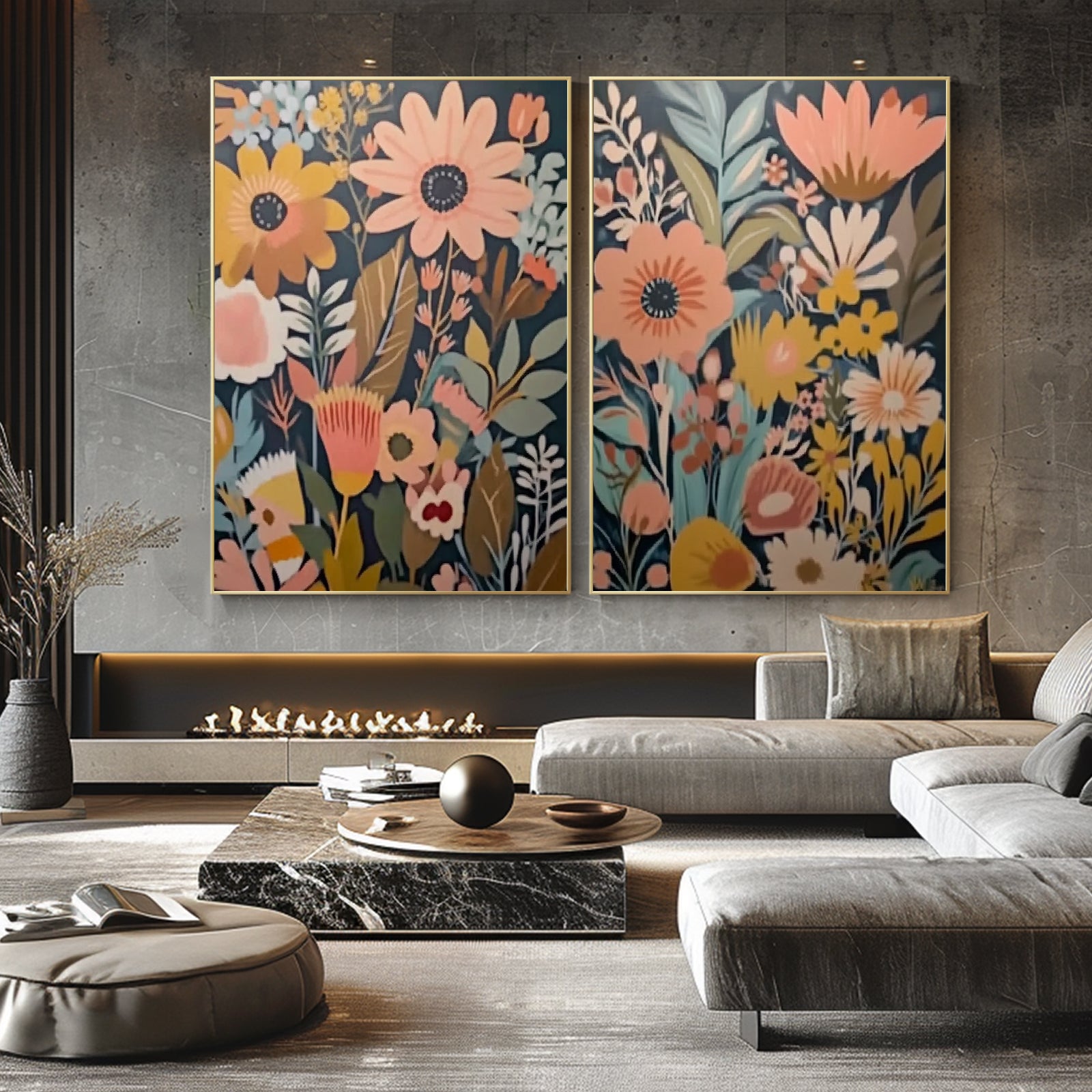 100% Hand-Painted Abstract Style Painting (Diptych) #T00023