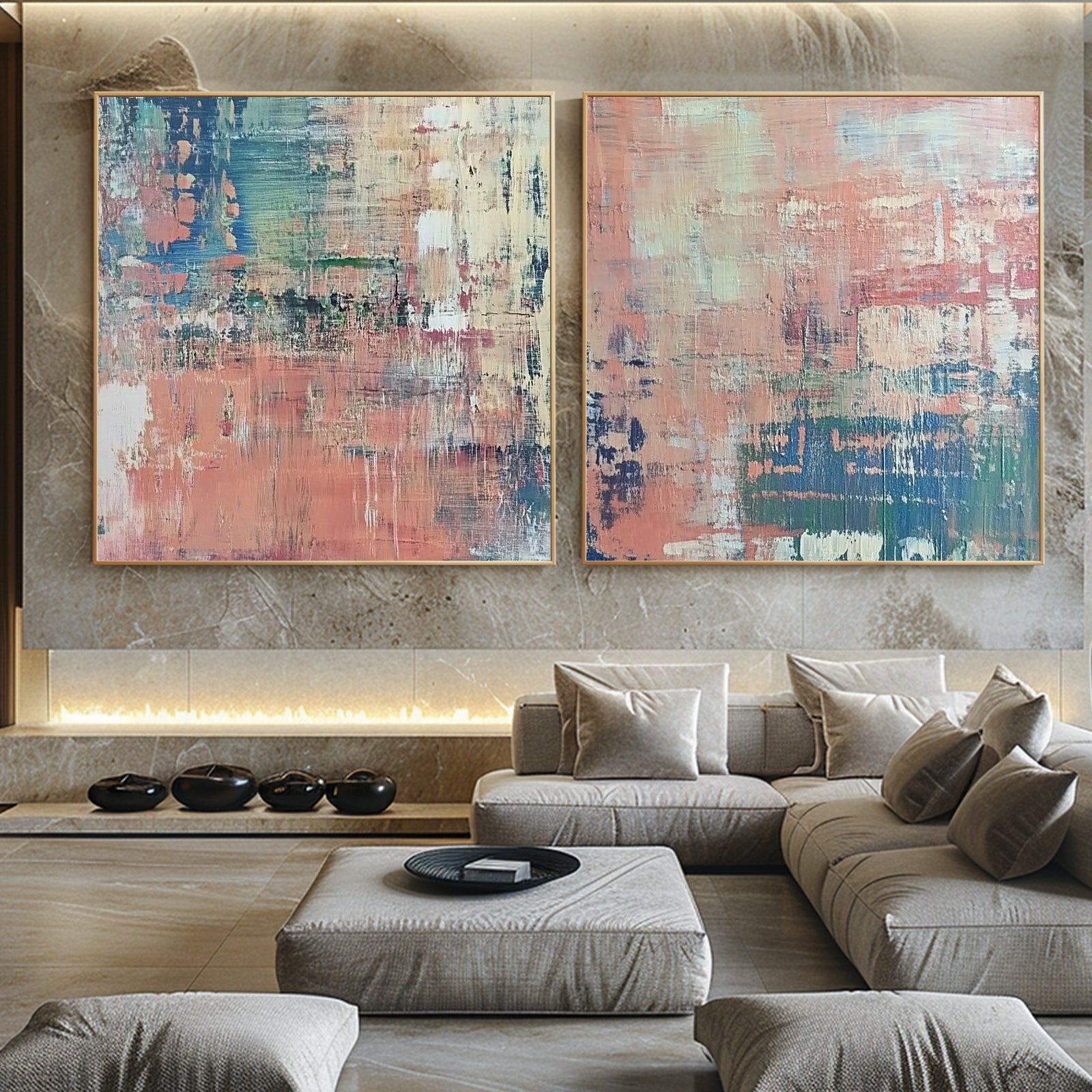 100% Hand-Painted Abstract Style Painting (Diptych) #T00045