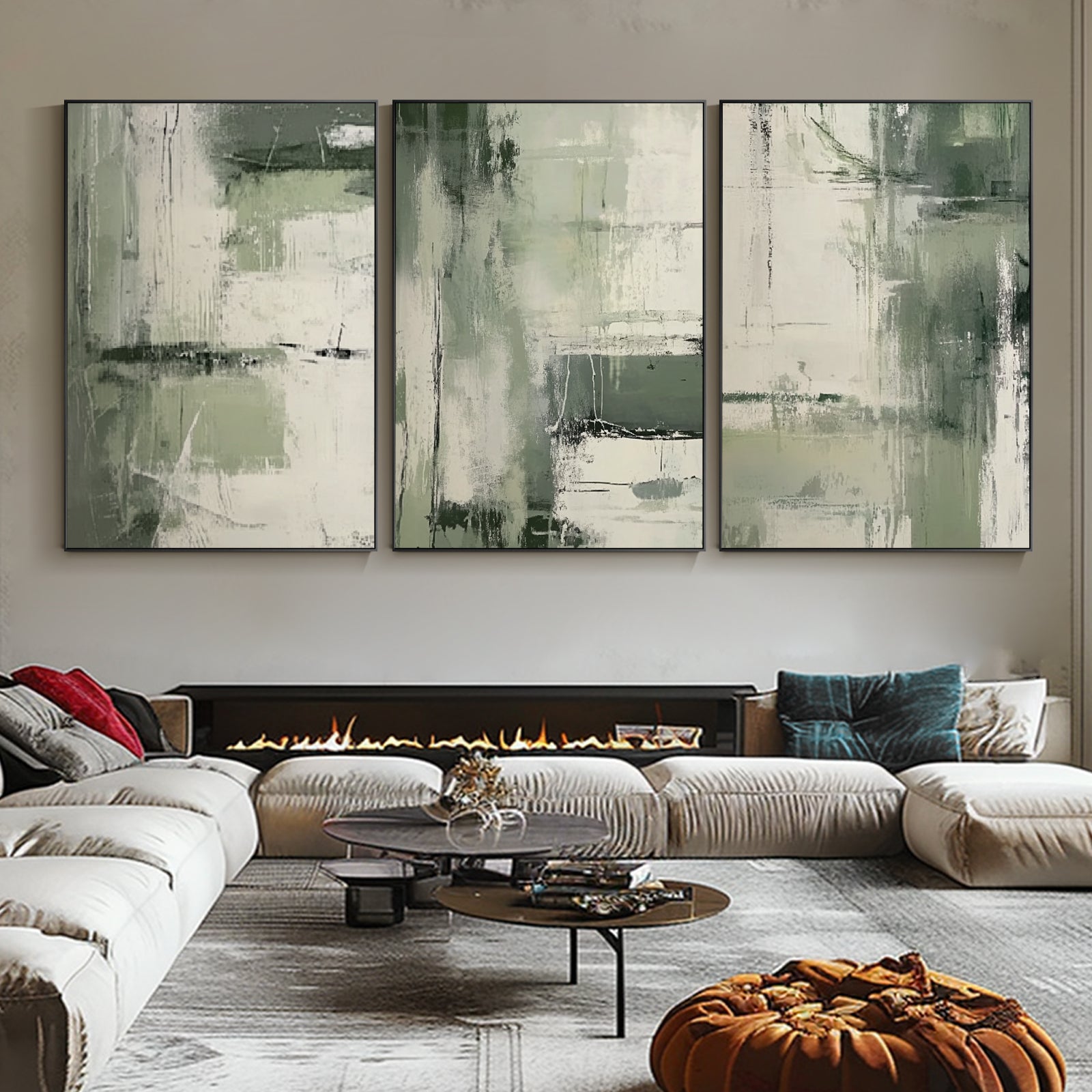 100% Hand-Painted Abstract Style Painting (Triptych)#T00038