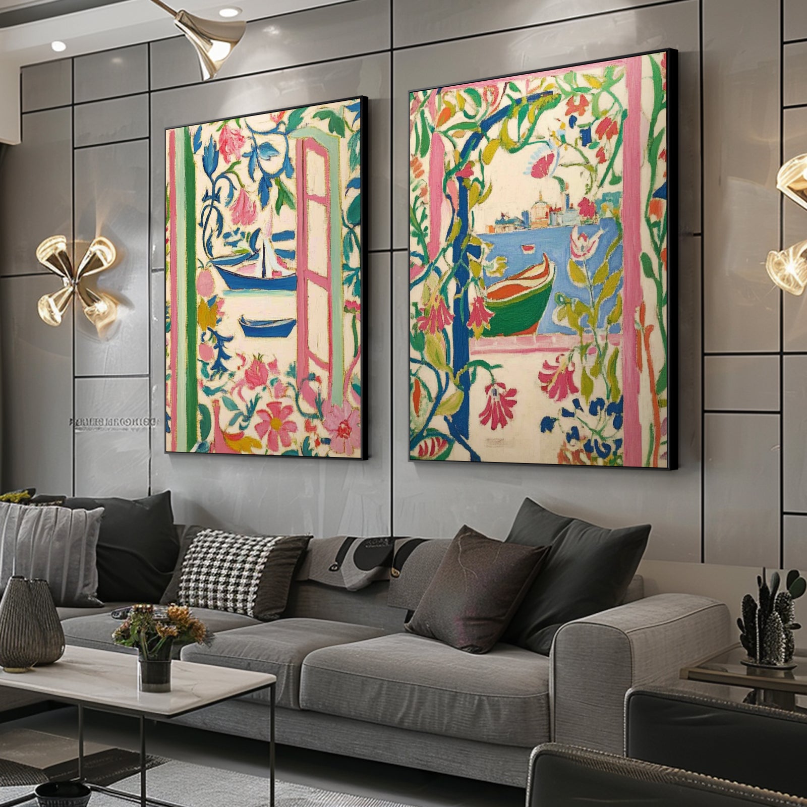 100% Hand-Painted Abstract Style Painting (Diptych) #T00029