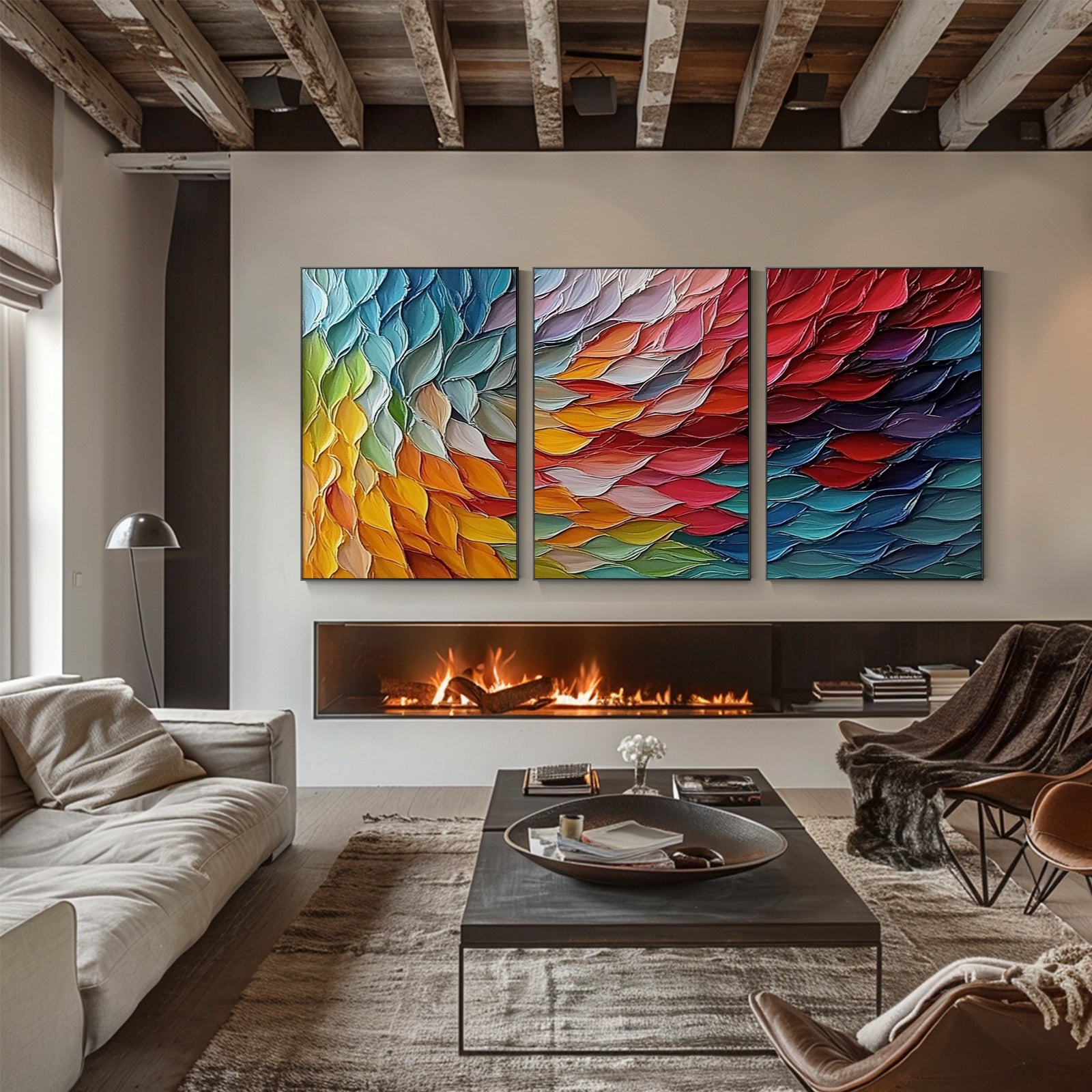 100% Hand-Painted Abstract Style Painting (Triptych)#T0007