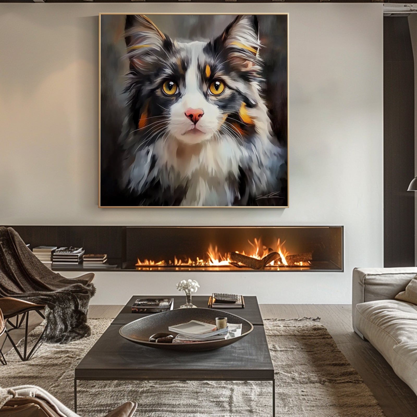 100% Hand-Painted Custom Realistic Cat Oil Painting (Square) #T00052