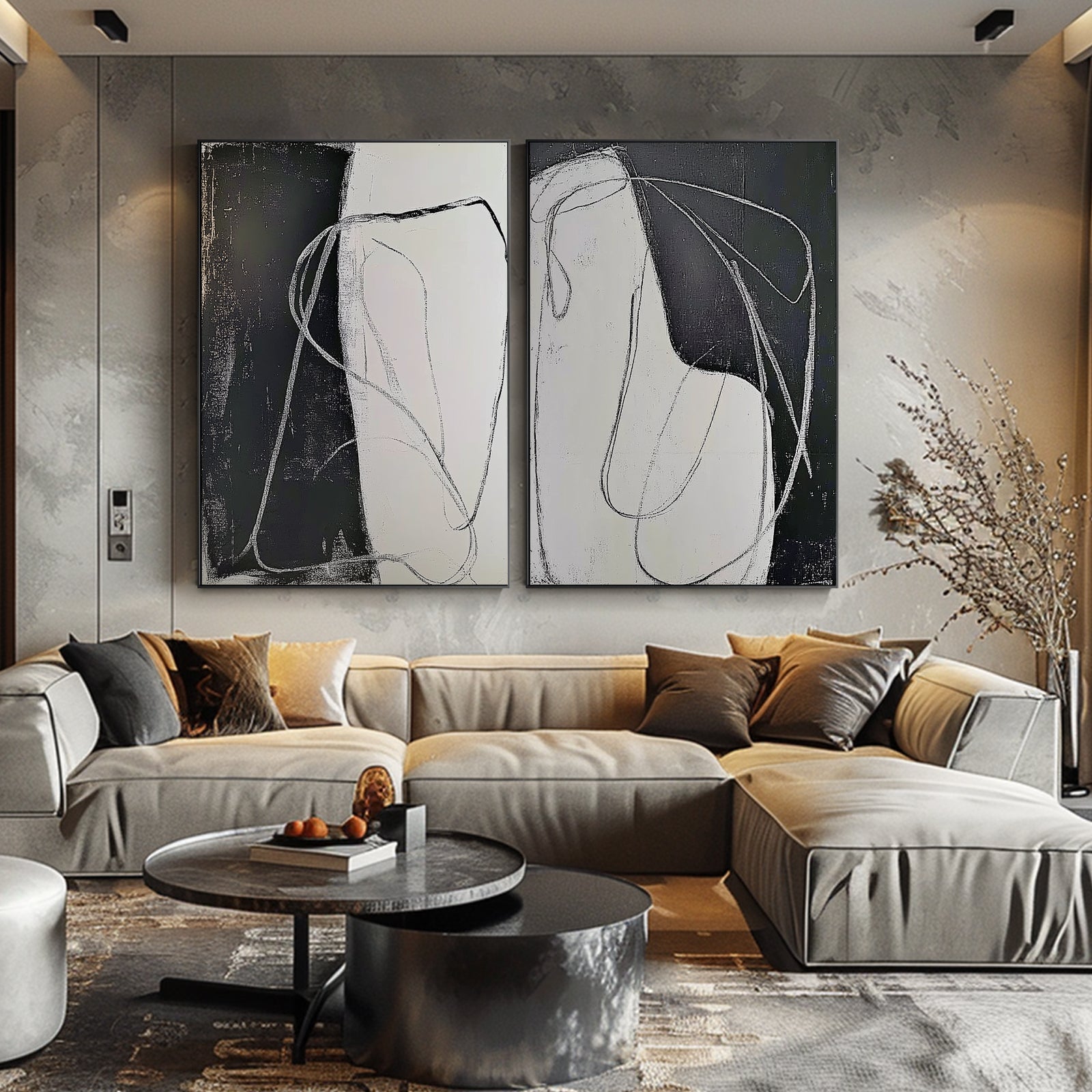 100% Hand-Painted Abstract Style Painting (Diptych) #T00016