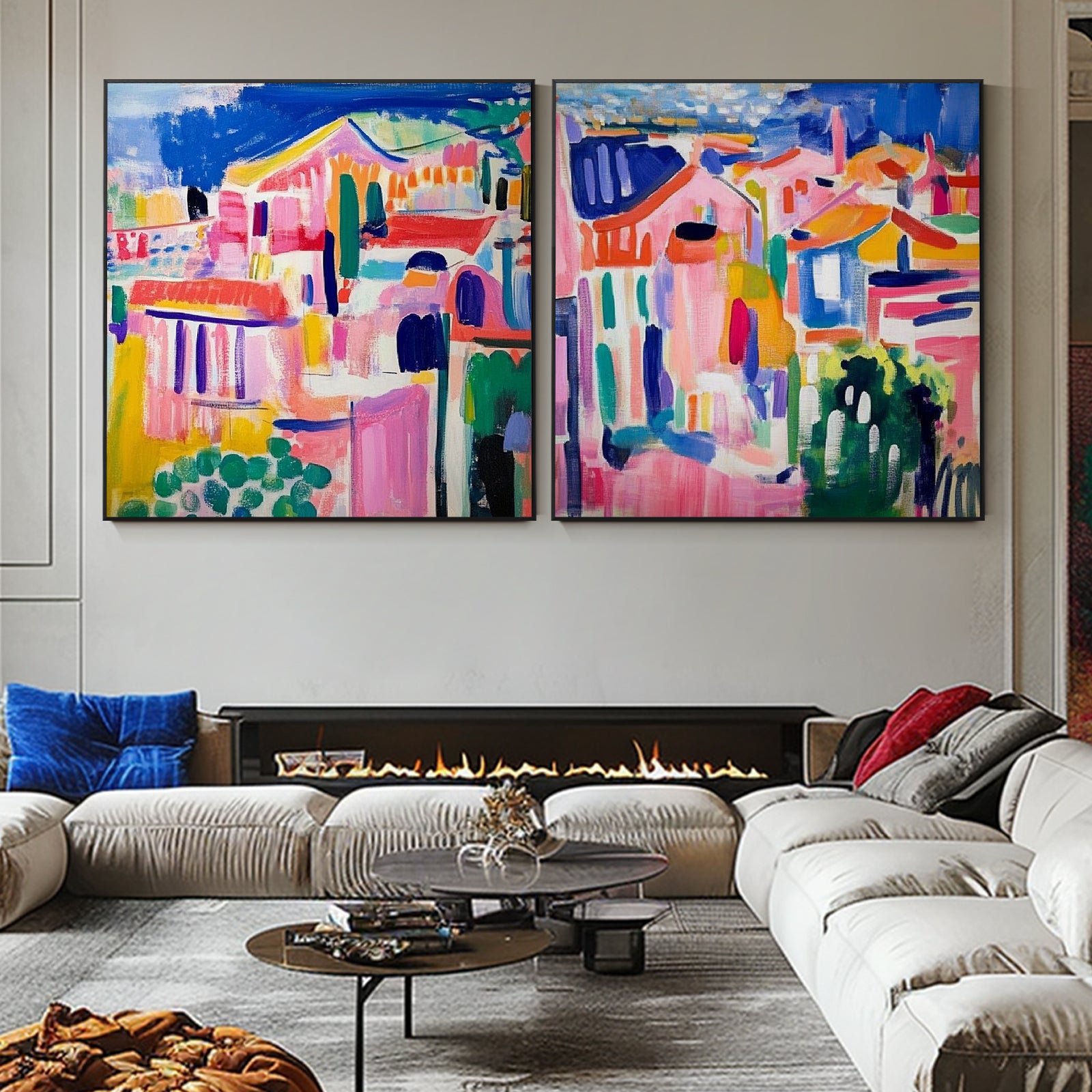 100% Hand-Painted Abstract Style Painting (Diptych) #T00044