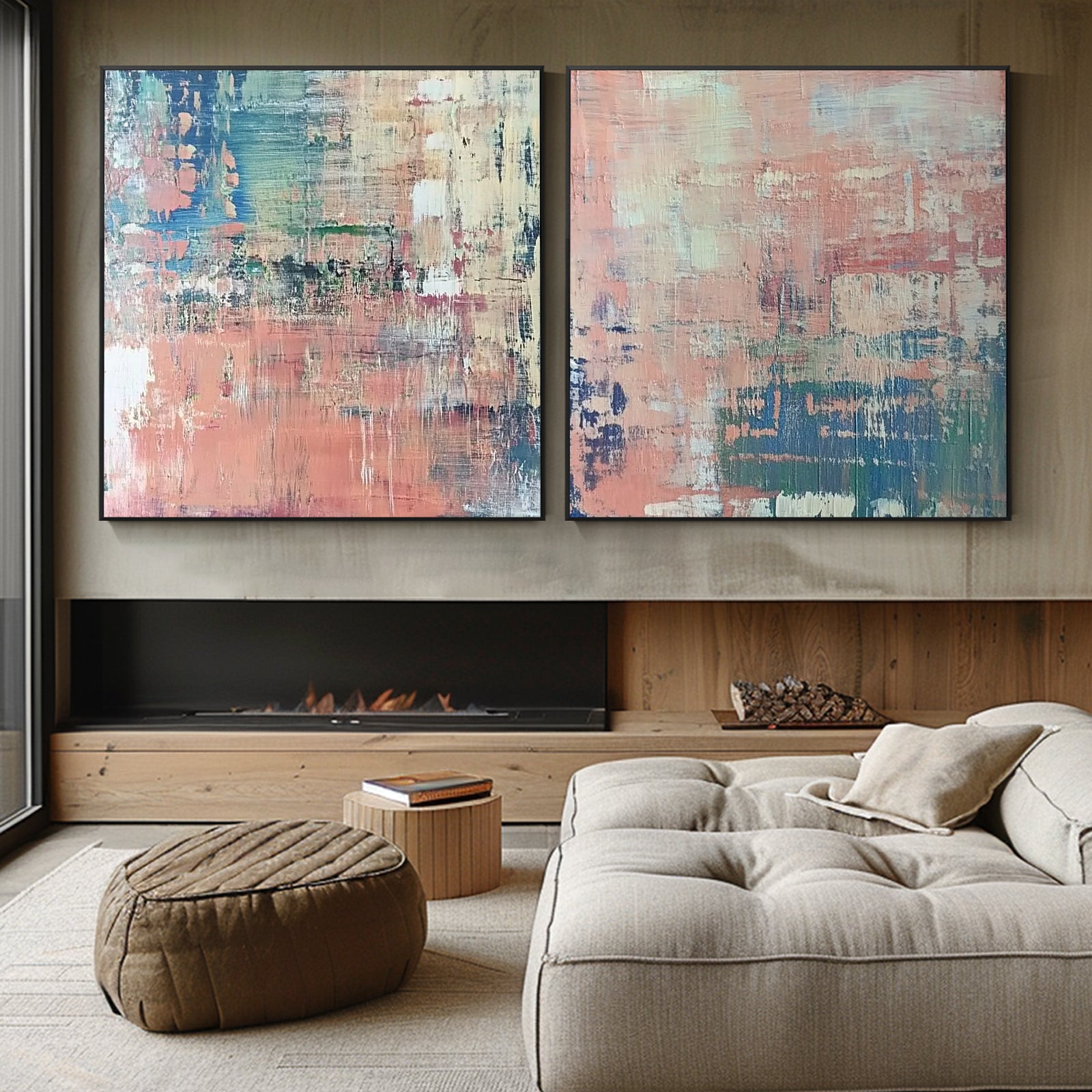 100% Hand-Painted Abstract Style Painting (Diptych) #T00045