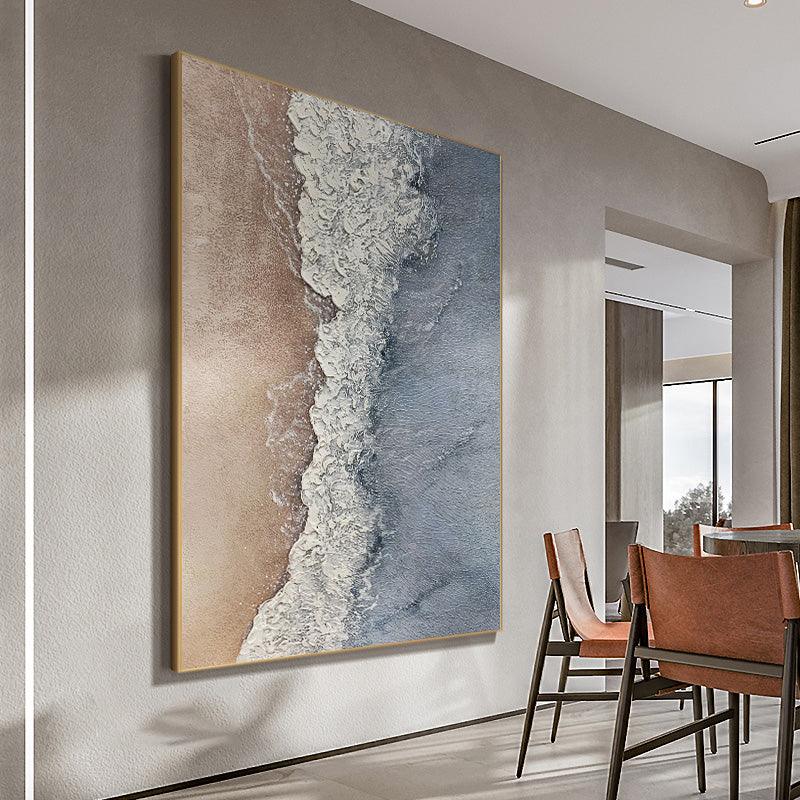 3D Minimalist Ocean Square Abstract Oil Painting on Canvas