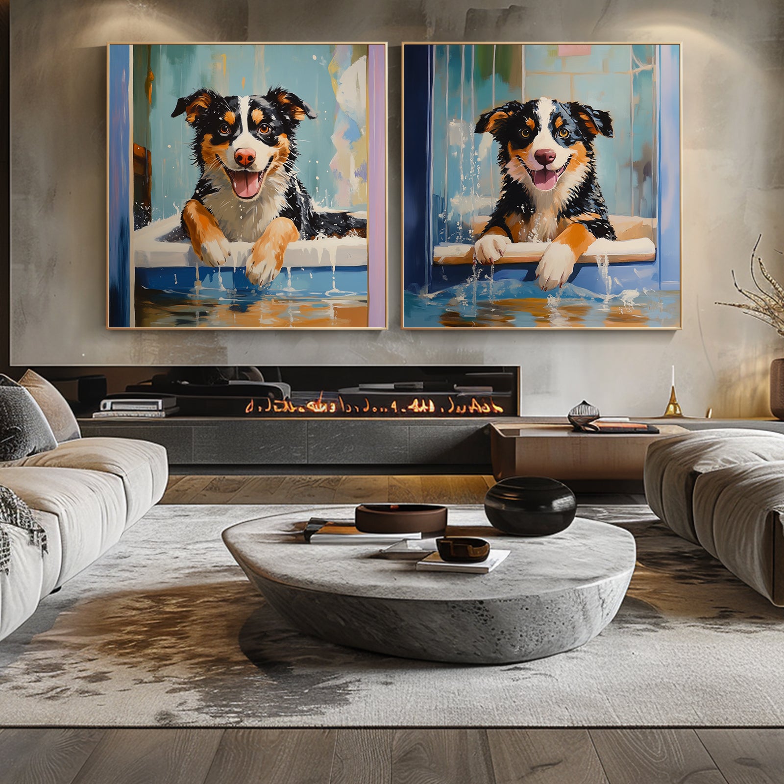 100% Hand-Painted Pet Cartoon Painting (Diptych) #T00031