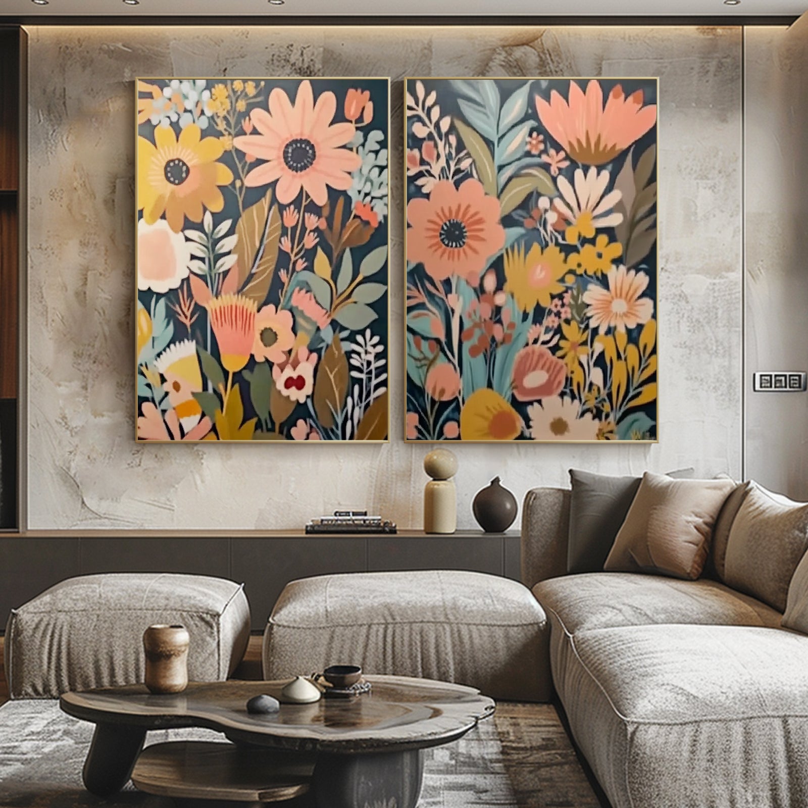 100% Hand-Painted Abstract Style Painting (Diptych) #T00023