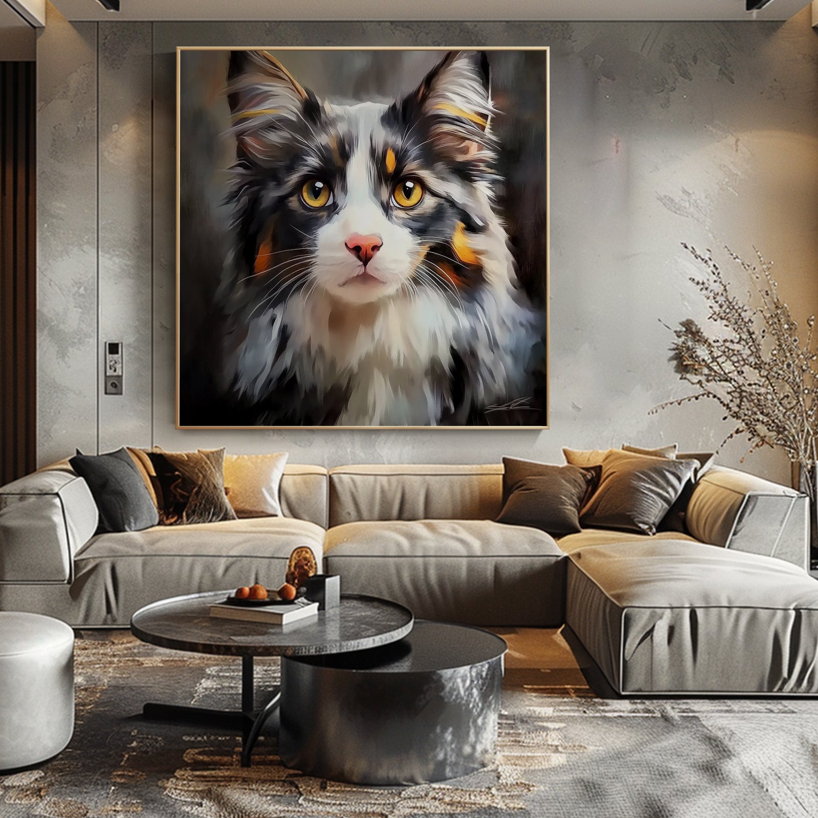 100% Hand-Painted Custom Realistic Cat Oil Painting (Square) #T00052