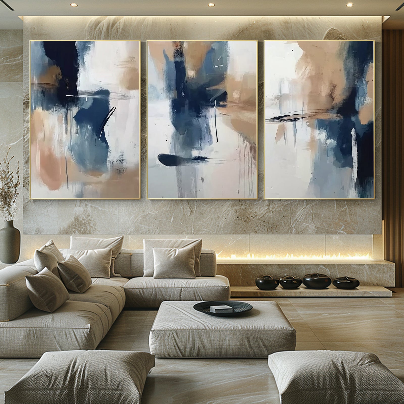 100% Hand-Painted Abstract Style Painting (Triptych)#T00027