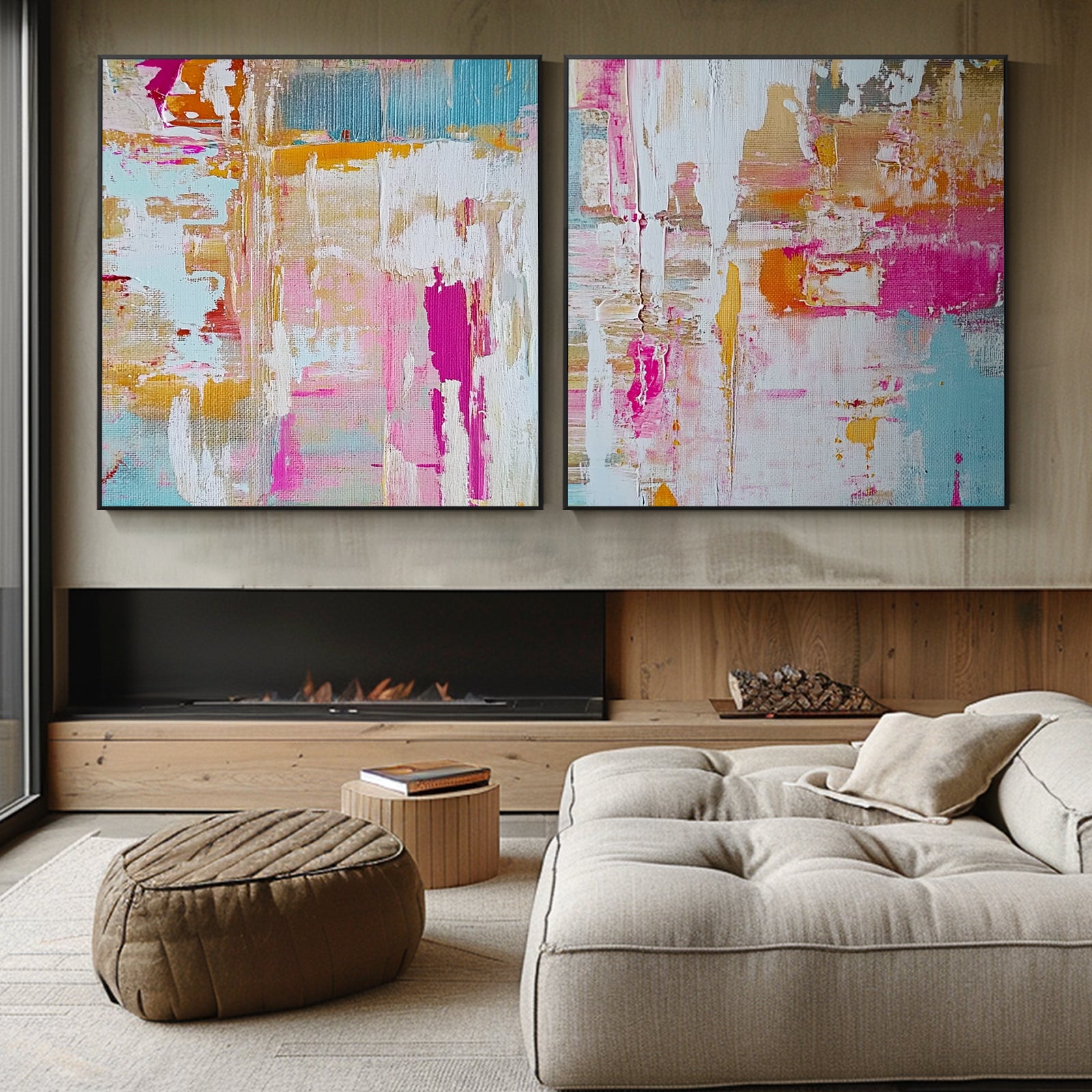 100% Hand-Painted Abstract Style Painting (Diptych) #T00042