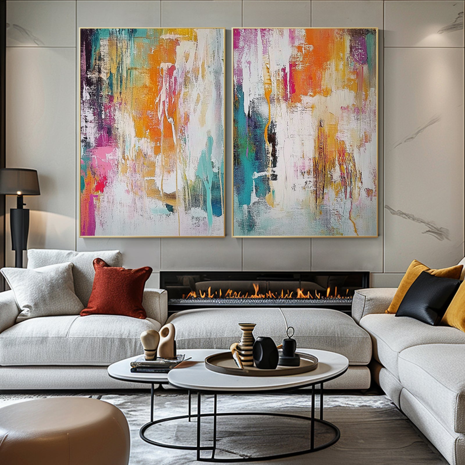 100% Hand-Painted Abstract Style Painting (Diptych) #T00057