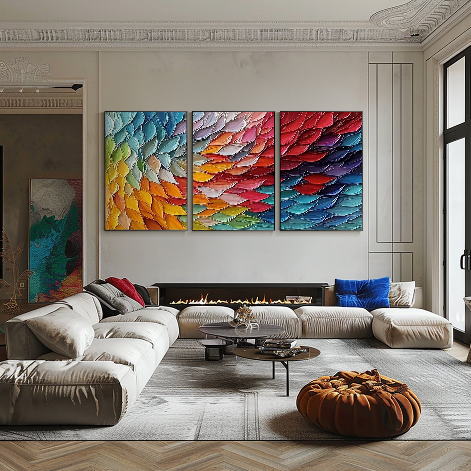 100% Hand-Painted Abstract Style Painting (Triptych)#T0007