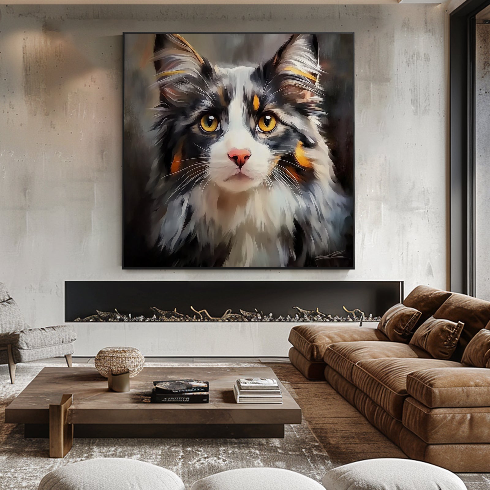 100% Hand-Painted Custom Realistic Cat Oil Painting (Square) #T00052