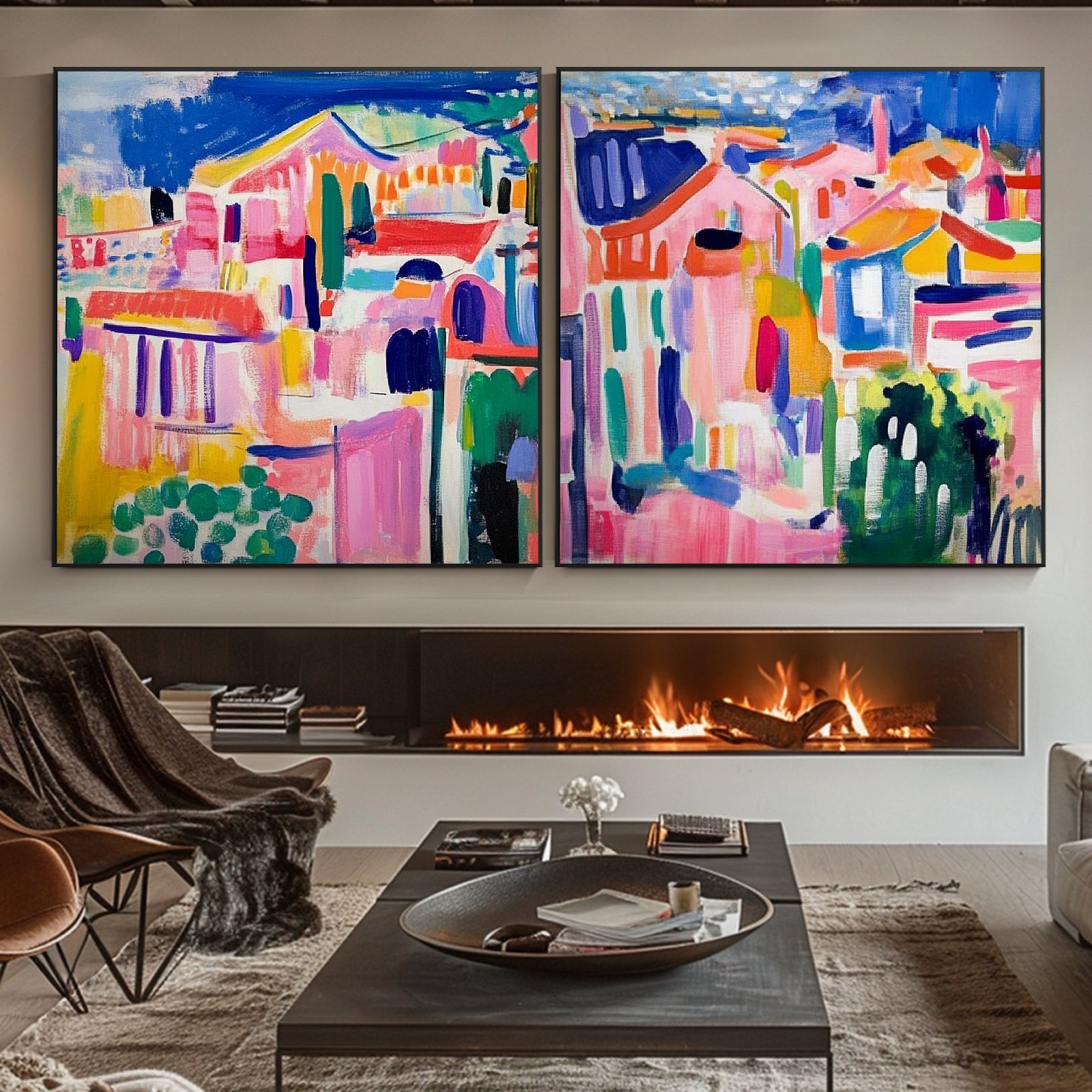 100% Hand-Painted Abstract Style Painting (Diptych) #T00044