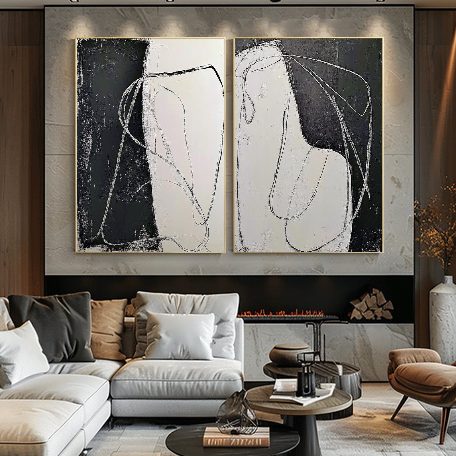 100% Hand-Painted Abstract Style Painting (Diptych) #T00016