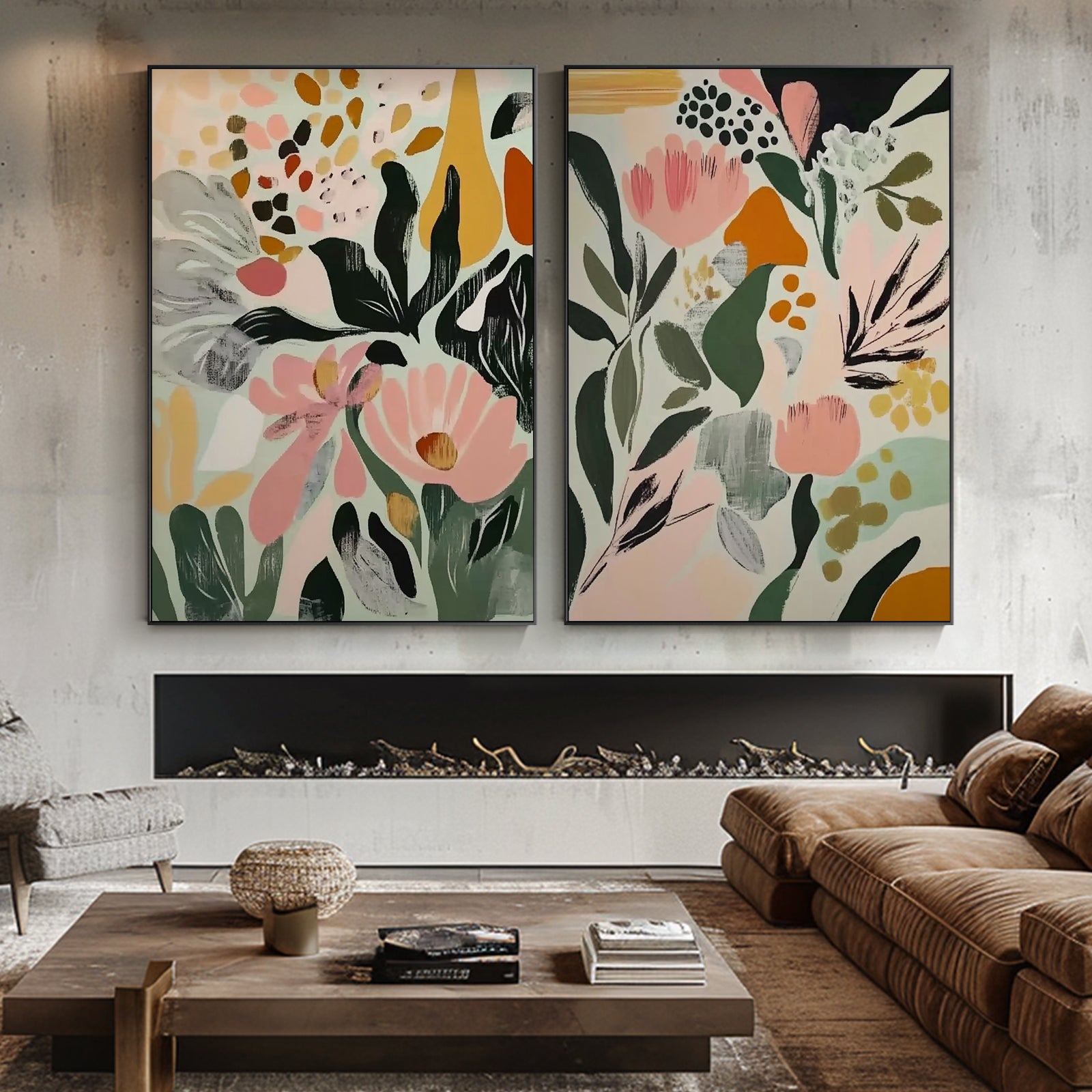 100% Hand-Painted Abstract Style Painting (Diptych) #T00033