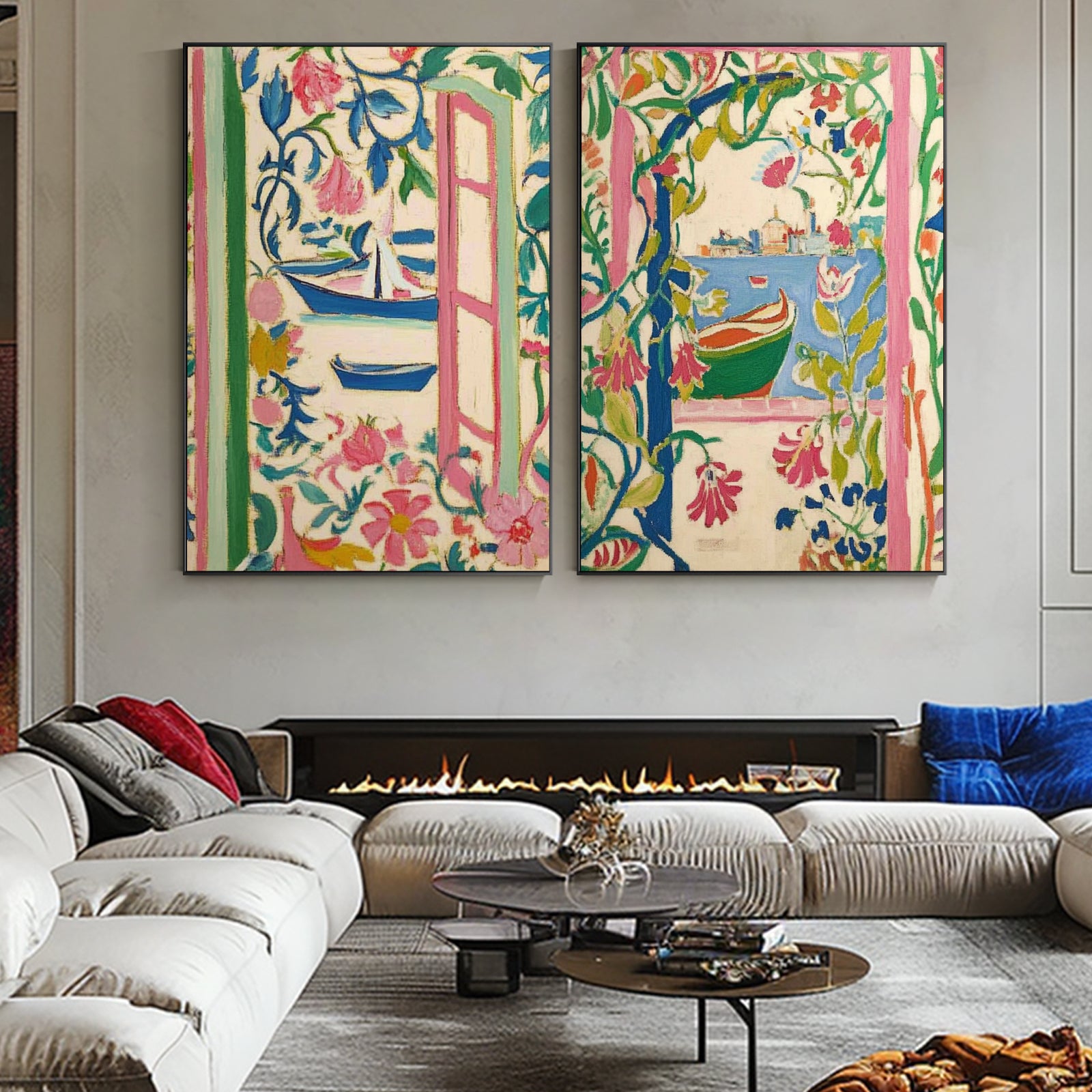 100% Hand-Painted Abstract Style Painting (Diptych) #T00029