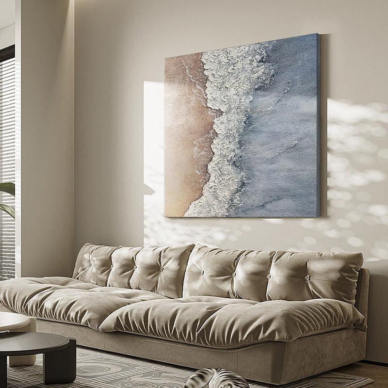 3D Minimalist Ocean Square Abstract Oil Painting on Canvas