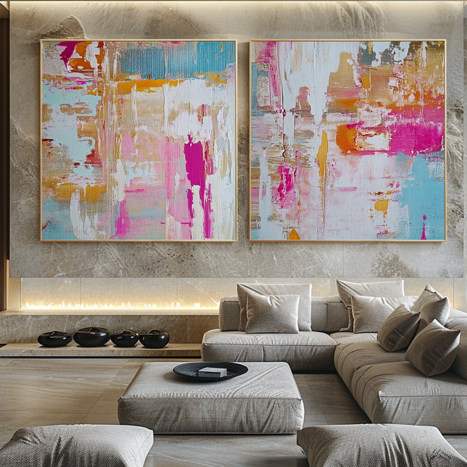 100% Hand-Painted Abstract Style Painting (Diptych) #T00042