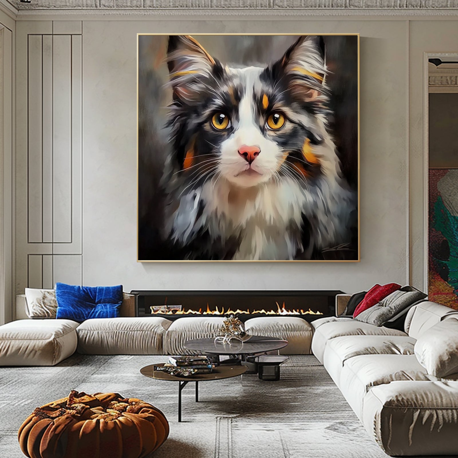 100% Hand-Painted Custom Realistic Cat Oil Painting (Square) #T00052