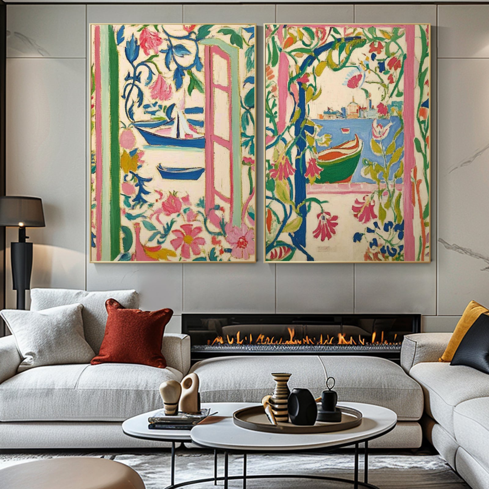 100% Hand-Painted Abstract Style Painting (Diptych) #T00029