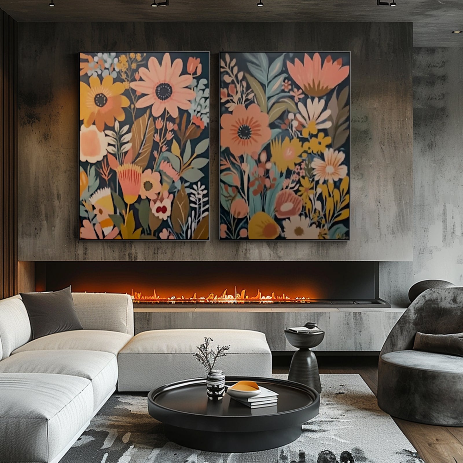 100% Hand-Painted Abstract Style Painting (Diptych) #T00023