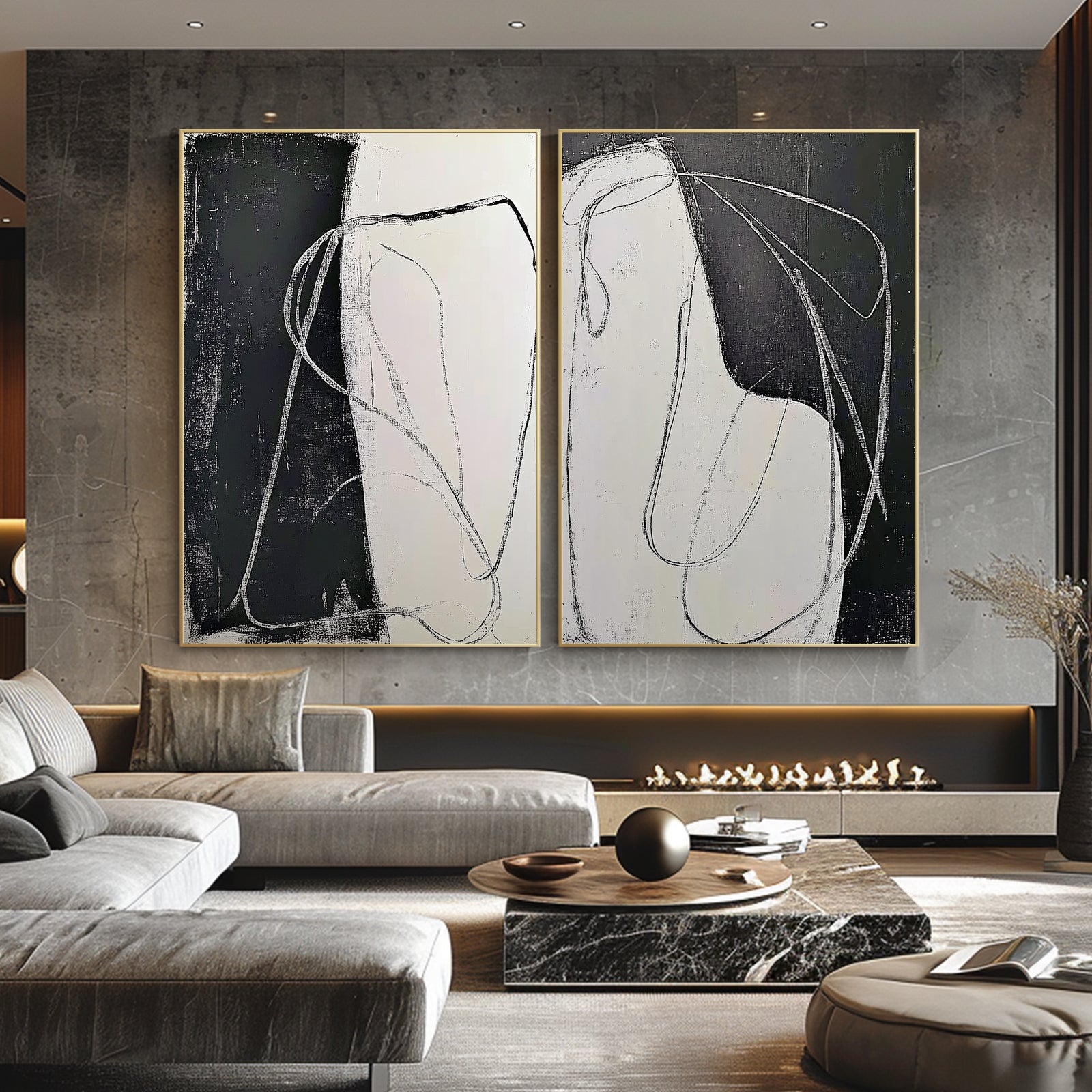 100% Hand-Painted Abstract Style Painting (Diptych) #T00016