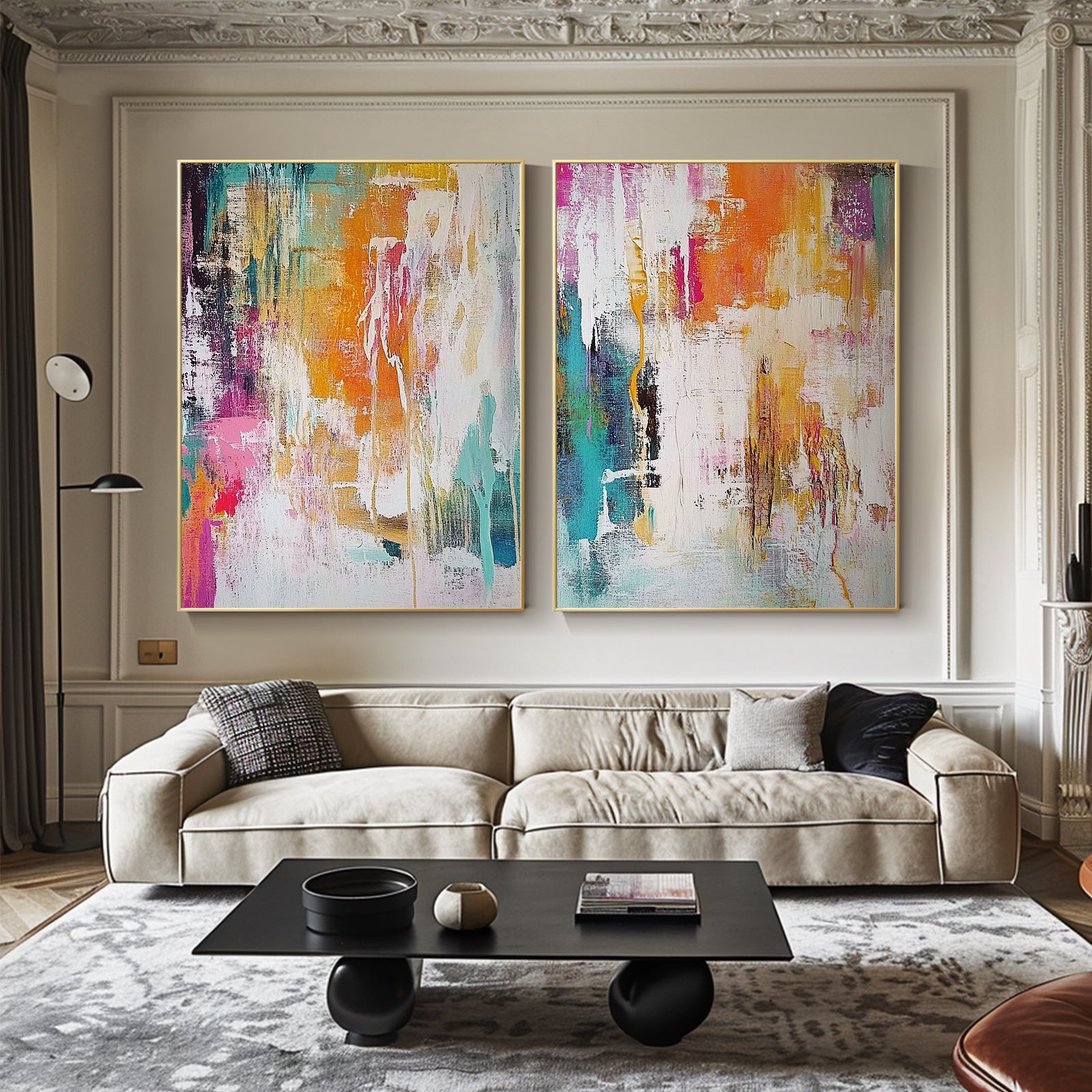 100% Hand-Painted Abstract Style Painting (Diptych) #T00057