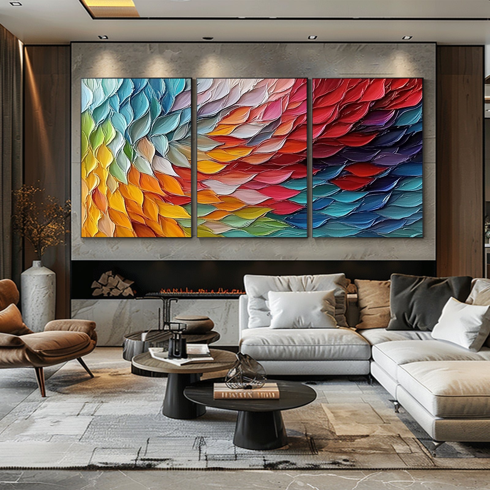 100% Hand-Painted Abstract Style Painting (Triptych)#T0007