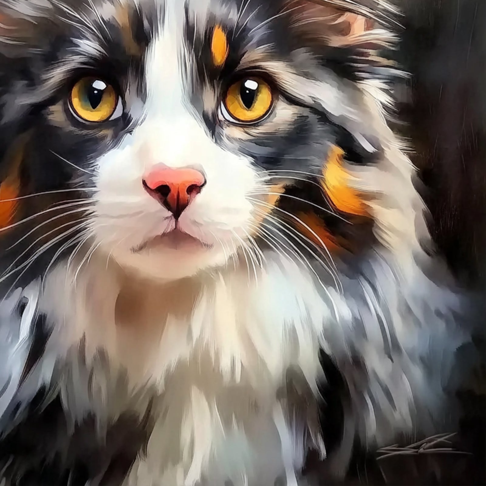 100% Hand-Painted Custom Realistic Cat Oil Painting (Square) #T00052