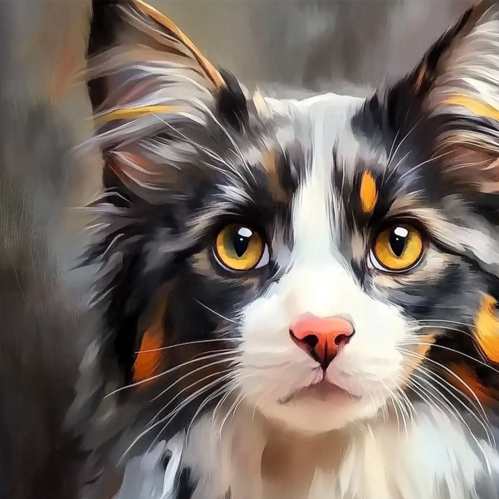 100% Hand-Painted Custom Realistic Cat Oil Painting (Square) #T00052