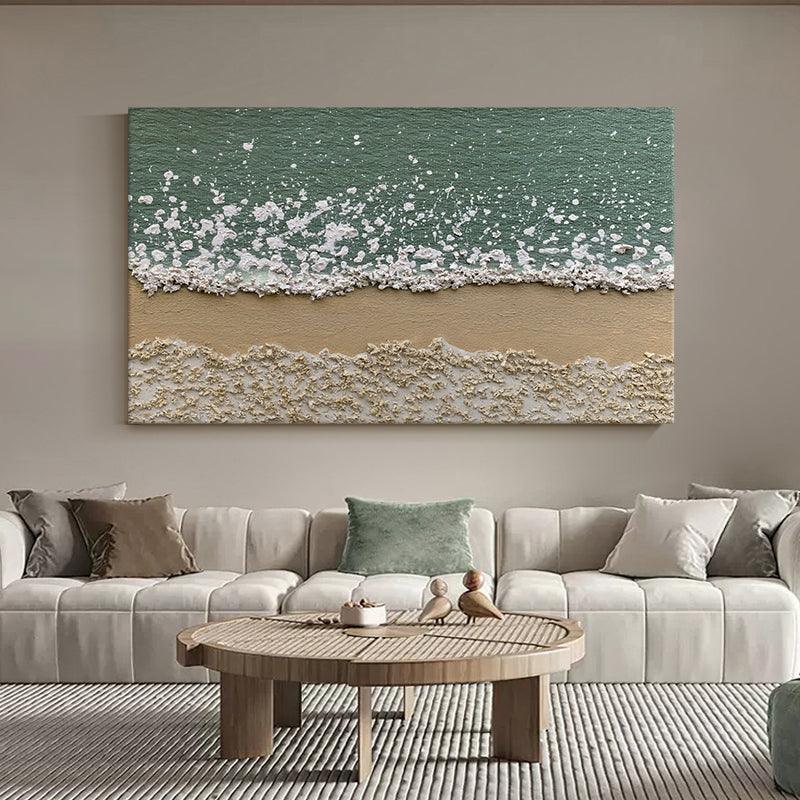 3D Minimalist Green Beige Ocean Oil Painting on Canvas