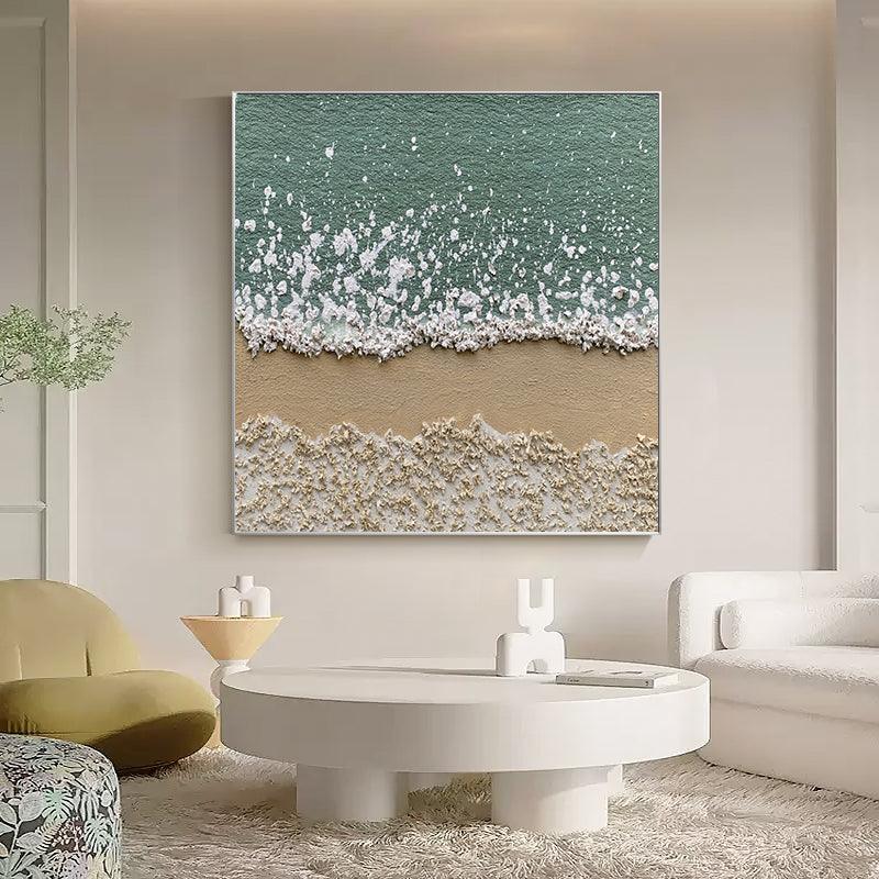 3D Minimalist Green Beige Ocean Oil Painting on Canvas