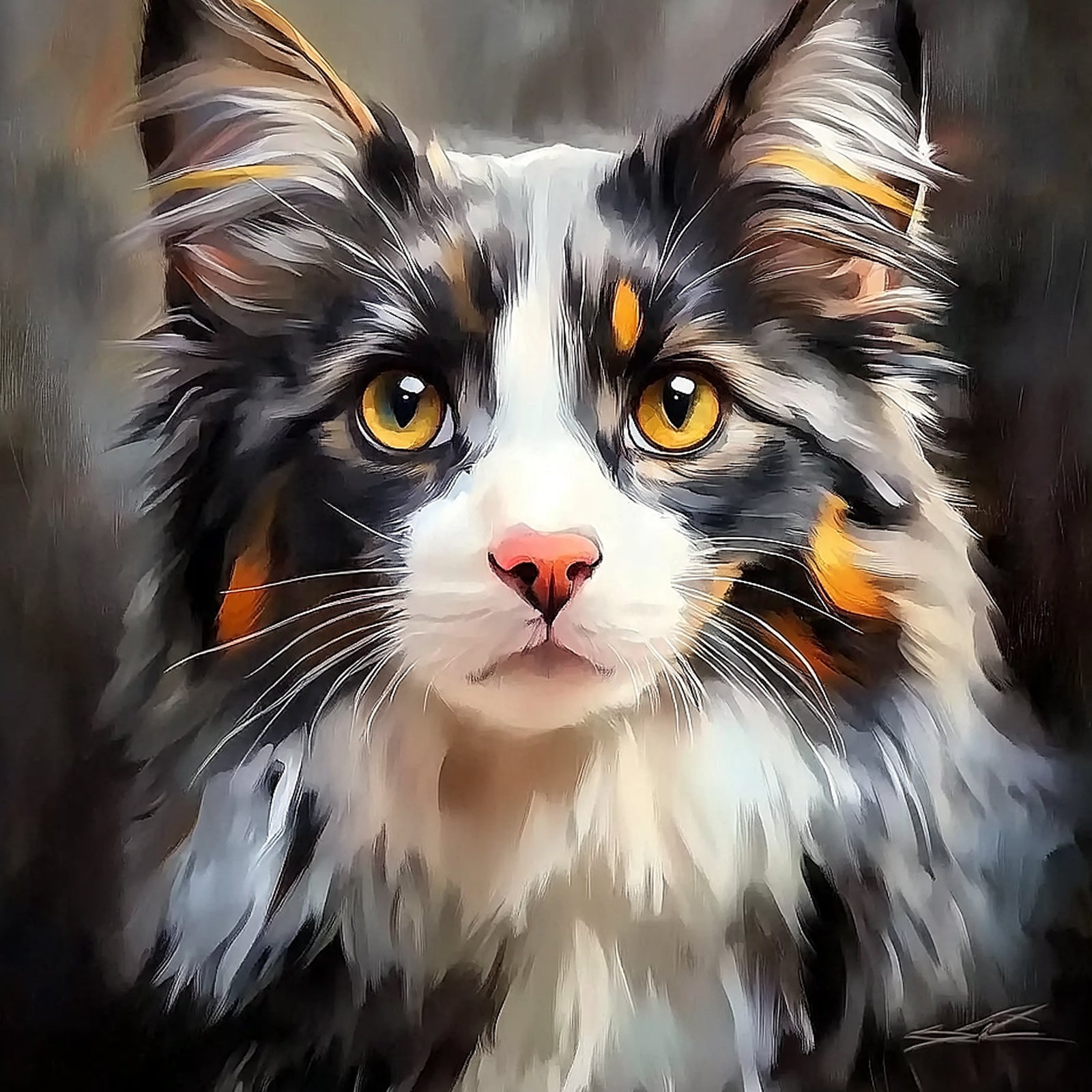 100% Hand-Painted Custom Realistic Cat Oil Painting (Square) #T00052